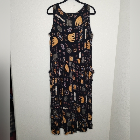 Vintage BILA Boho Elephant Print Maxi Dress Women's Size Large - Picture 5 of 6
